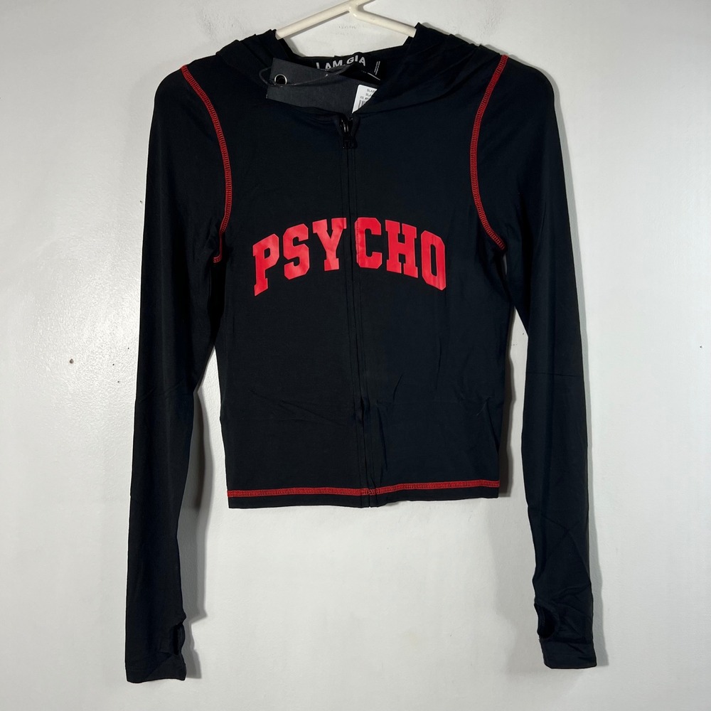 i am Gia Blare Zip Hoodie Black Psycho XS NWT Viscose Elastane